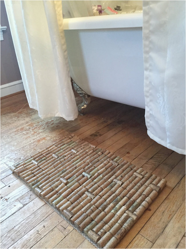 wine cork bath mat with a subtle pattern